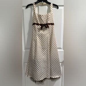 VTG Zum Zum by Niki Livas Cream Brown Polka Dot Babydoll Dress Tulle Bow Y2K